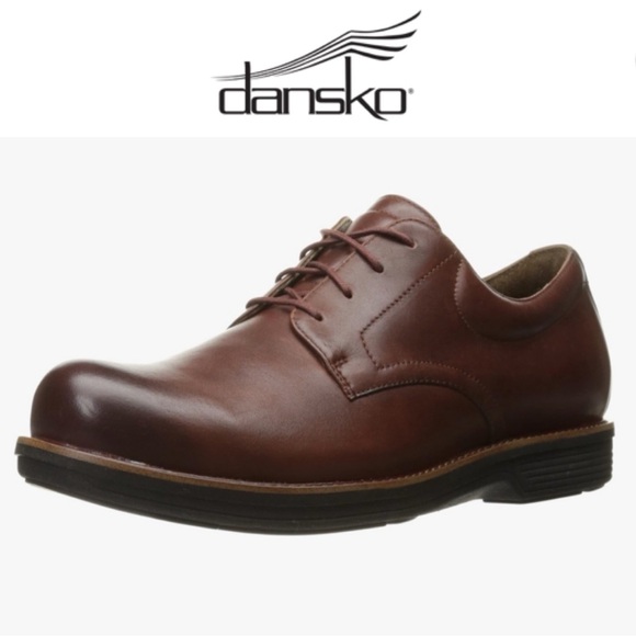 DANSKO JOSH ANTIQUED MAHOGANY LEATHER WATER RESISTANT MENS LACE UP OXFORDS